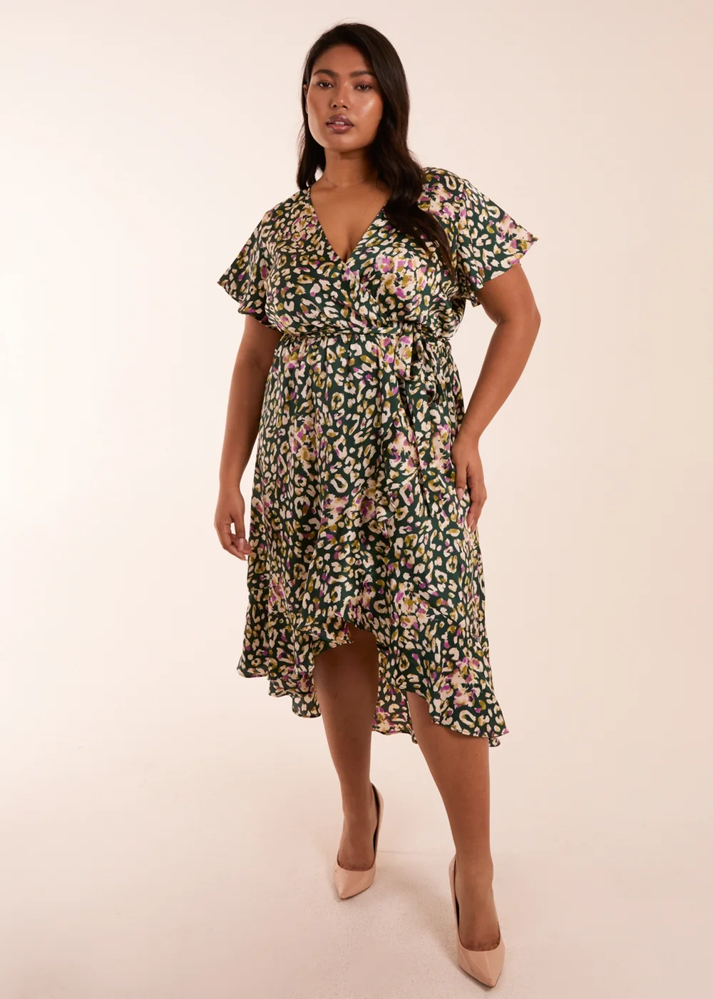 Blue Vanilla Green Curve Animal Wrap Midi Dress - 18-20 Image 4