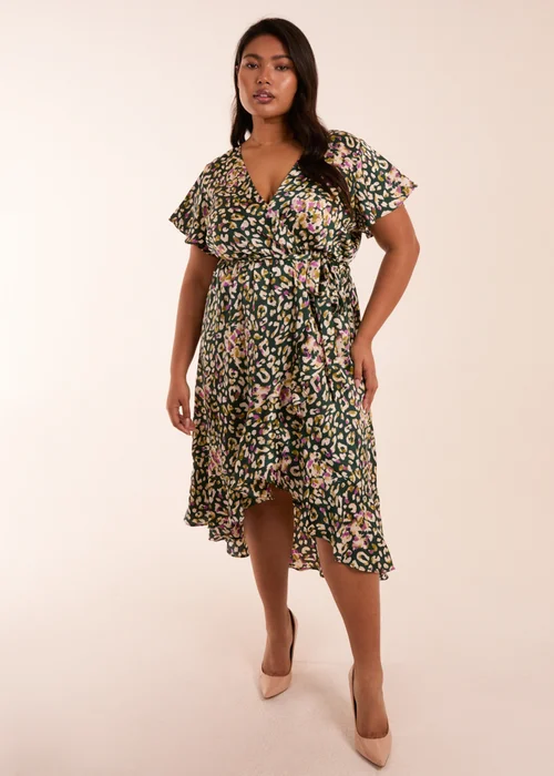 Blue Vanilla Green Curve Animal Wrap Midi Dress - 18-20 Image 4