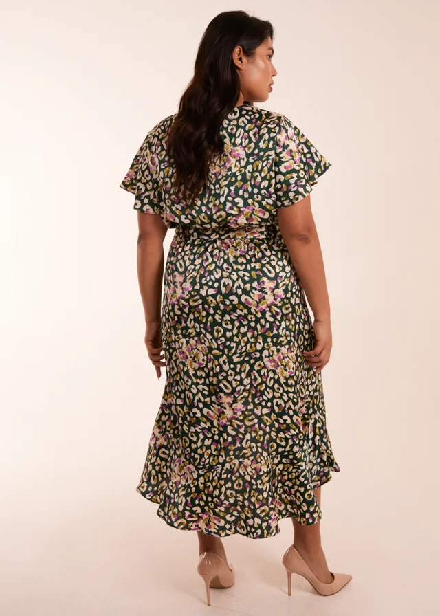 Blue Vanilla Green Curve Animal Wrap Midi Dress