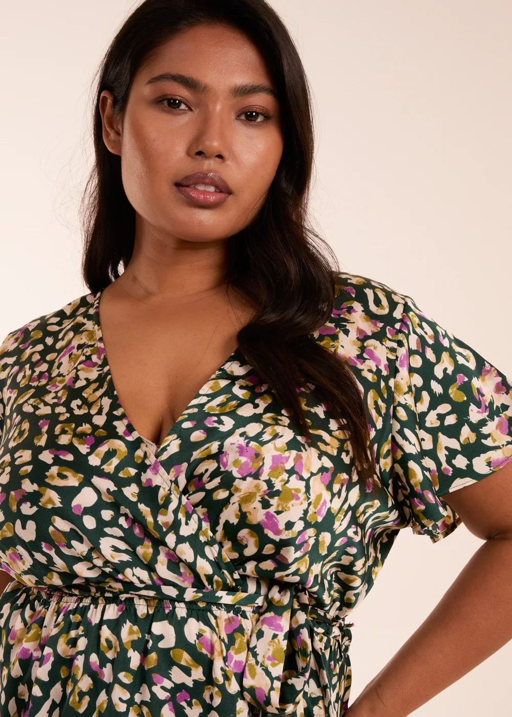 Blue Vanilla Green Curve Animal Wrap Midi Dress - 18-20 Image 3
