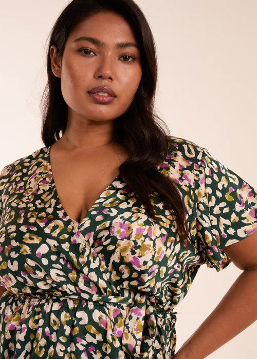 Blue Vanilla Green Curve Animal Wrap Midi Dress - 18-20 Image 3