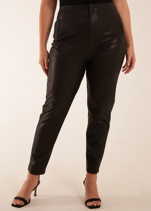 Blue Vanilla Black Curve Matte Faux Leather Tailored Trousers - 26-28 Image 4