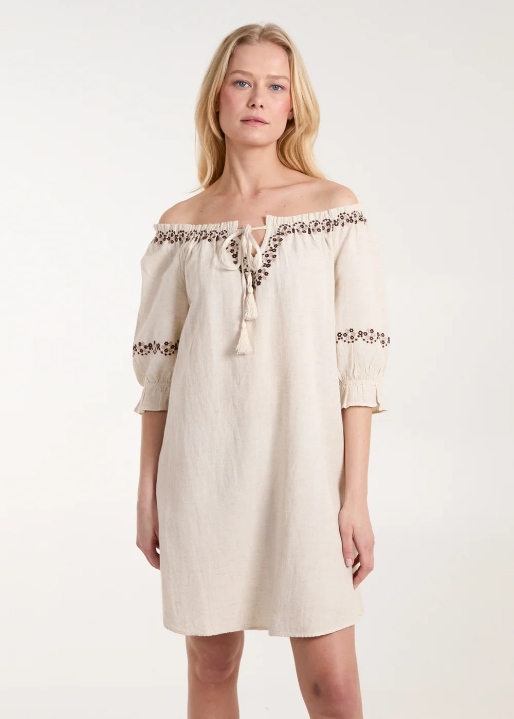Blue Vanilla Stone Sleeve Embroidered Tunic Dress - M Image 1