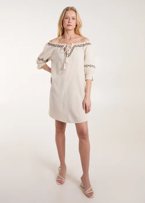 Blue Vanilla Stone Sleeve Embroidered Tunic Dress - M Image 4