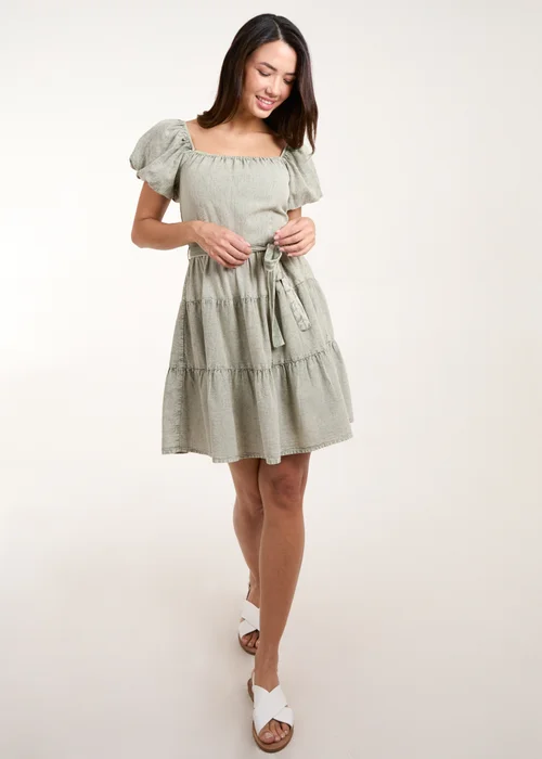 Blue Vanilla Khaki Washed Puff Sleeve Mini Dress - 8 Image 4