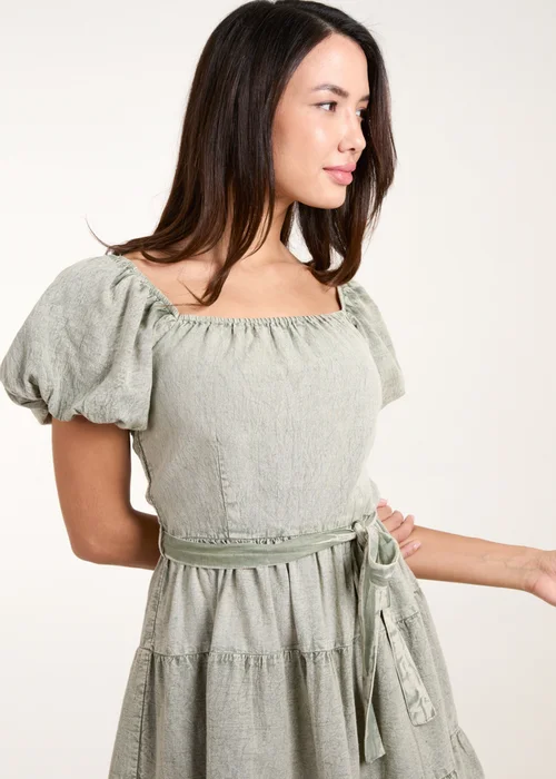 Blue Vanilla Khaki Washed Puff Sleeve Mini Dress - 8 Image 3