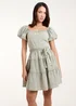 Blue Vanilla Khaki Washed Puff Sleeve Mini Dress - 8 Image 1