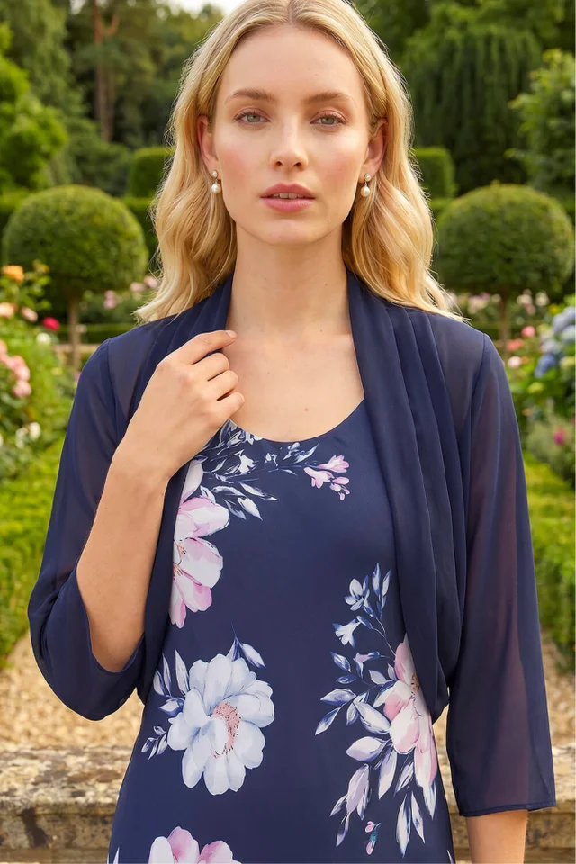 Roman Navy Ruched Hem Chiffon Bolero