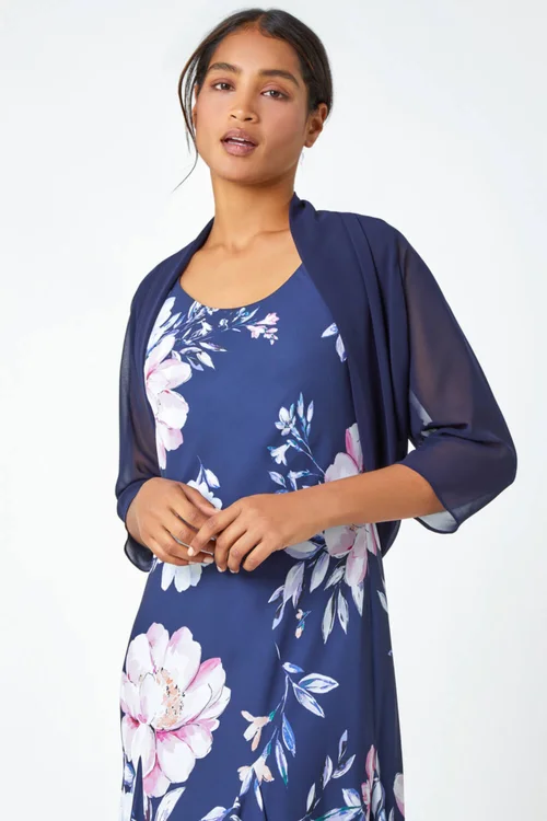 Roman Navy Ruched Hem Chiffon Bolero - 20 Image 3