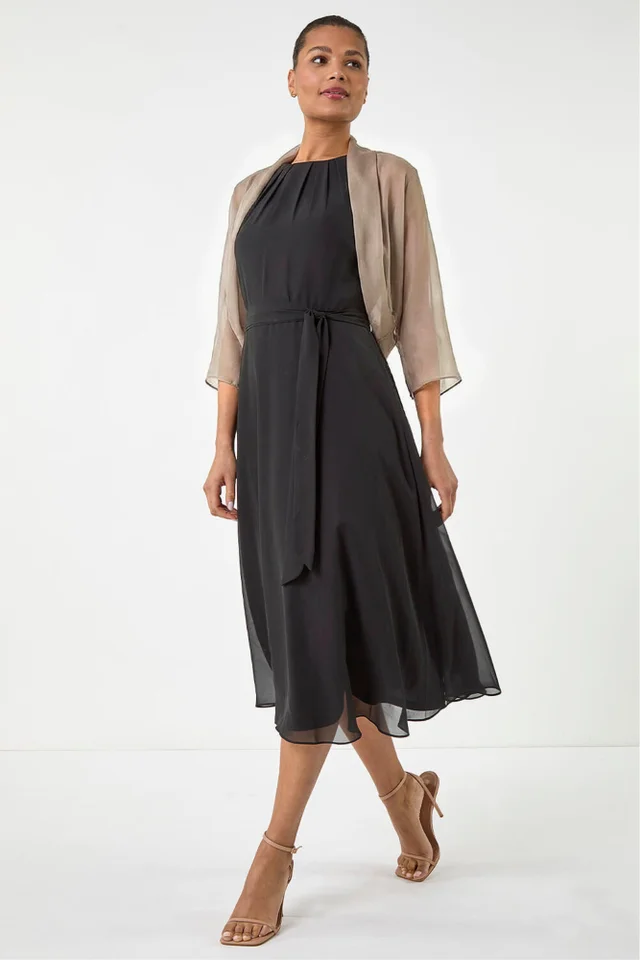 Roman Champagne Ruched Hem Chiffon Bolero