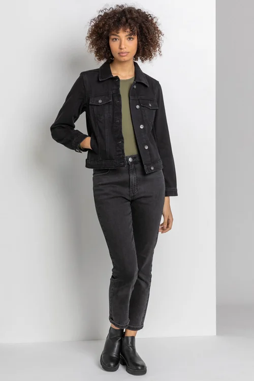 Roman Black Classic Cotton Denim Jacket - 18 Image 3