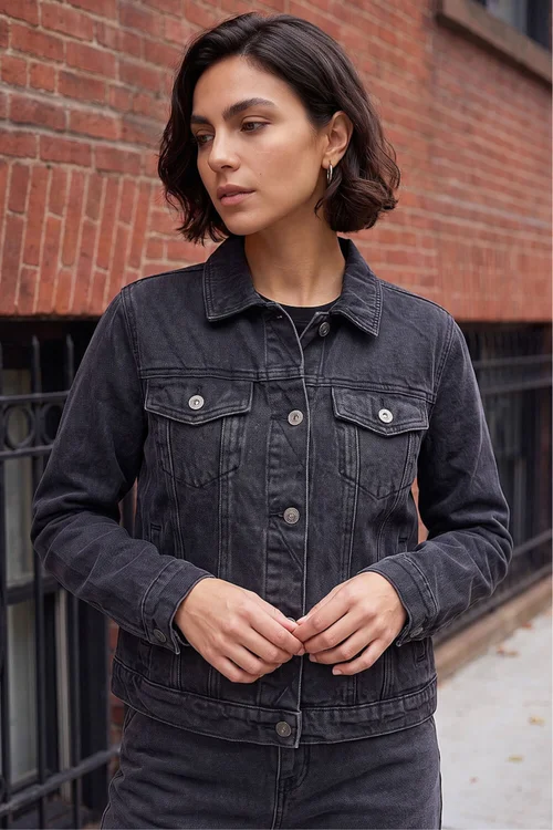 Roman Black Classic Cotton Denim Jacket - 18 Image 1