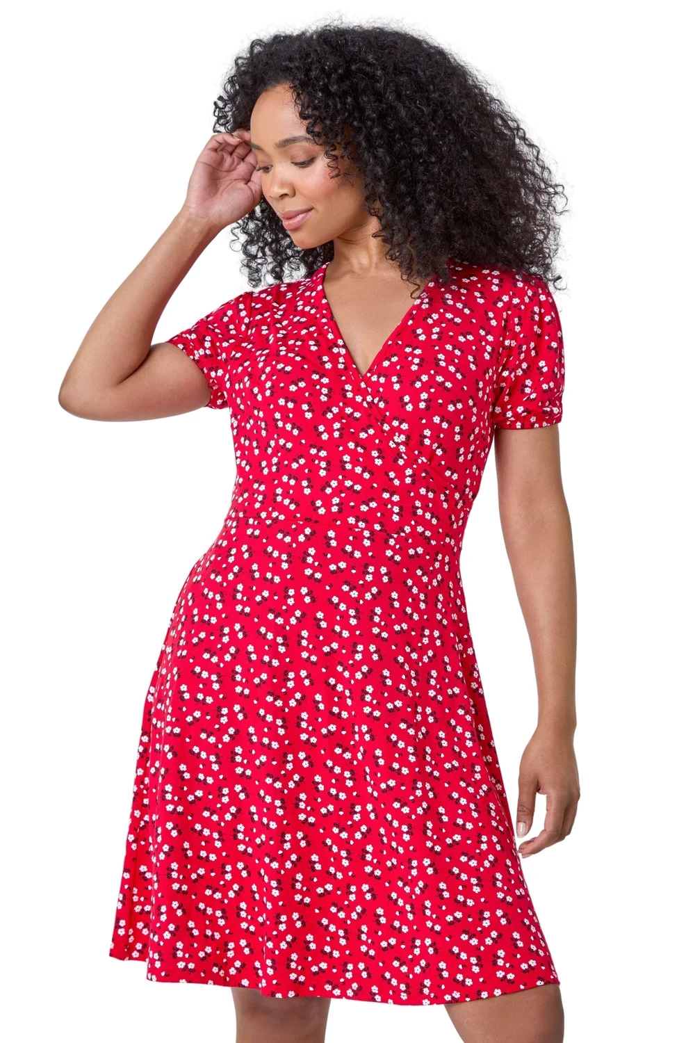Roman Red Petite Ditsy Wrap Stretch Dress - 16 Image 2