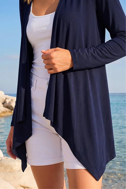 Roman Navy Waterfall Front Jersey Knit Cardigan - 16 Image 4