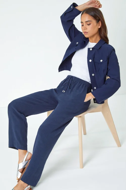 Roman Navy Petite Linen Mix Trousers - 18 Image 3