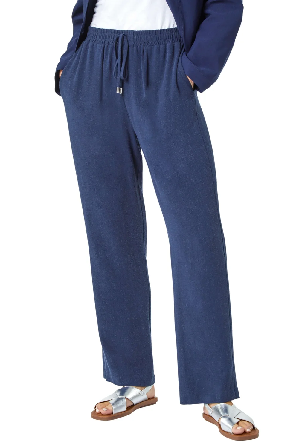 Roman Navy Petite Linen Mix Trousers - 18 Image 2