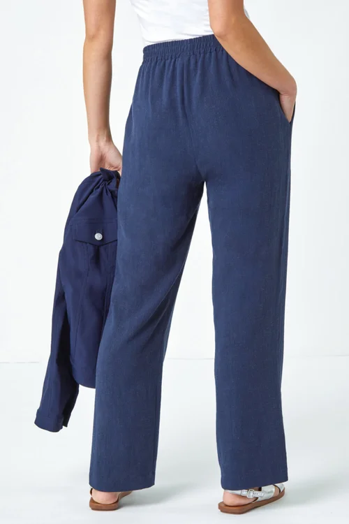 Roman Navy Petite Linen Mix Trousers - 18 Image 4