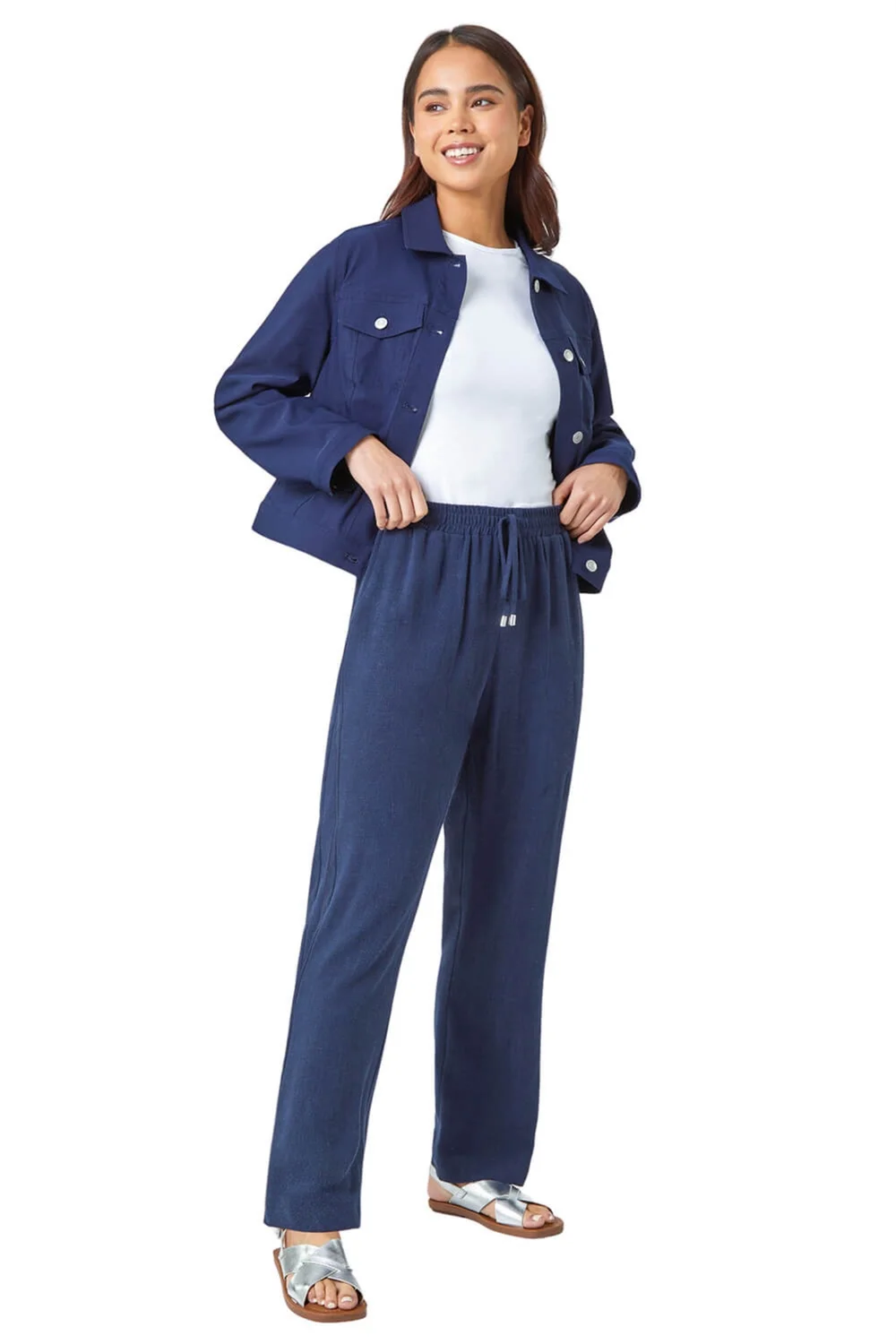 Roman Navy Petite Linen Mix Trousers - 18 Image 1