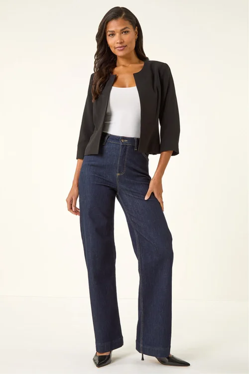 Roman Black Cropped Bolero Tailored Jaquard Jacket Wedding Shrug Fitted Blazer - 16 Image 2