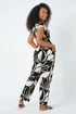 Roman Black Petite Leaf Print Stretch Jumpsuit - Size 14 Image 3