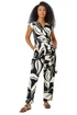 Roman Black Petite Leaf Print Stretch Jumpsuit - Size 14 Image 1