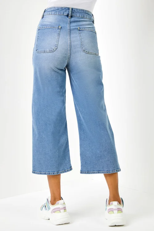 Roman Dusk Blue Denim Stretch Wide Leg Culottes - 16 Image 2