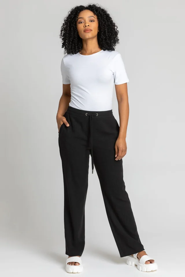 Roman Black Petite Linen Tie Front Trousers