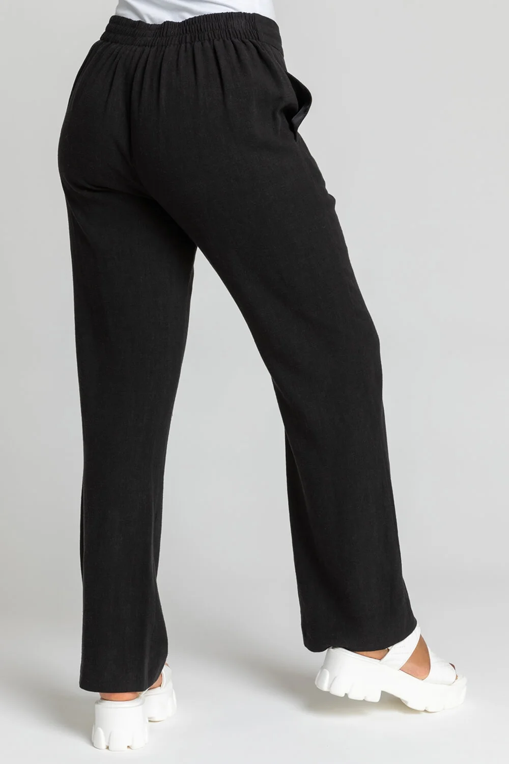 Roman Black Petite Linen Tie Front Trousers - 10 Image 3