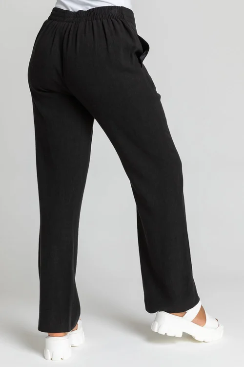 Roman Black Petite Linen Tie Front Trousers - 10 Image 3