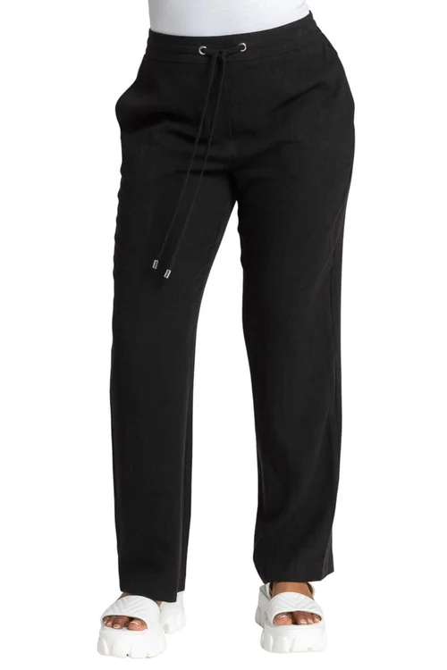 Roman Black Petite Linen Tie Front Trousers - 10 Image 1