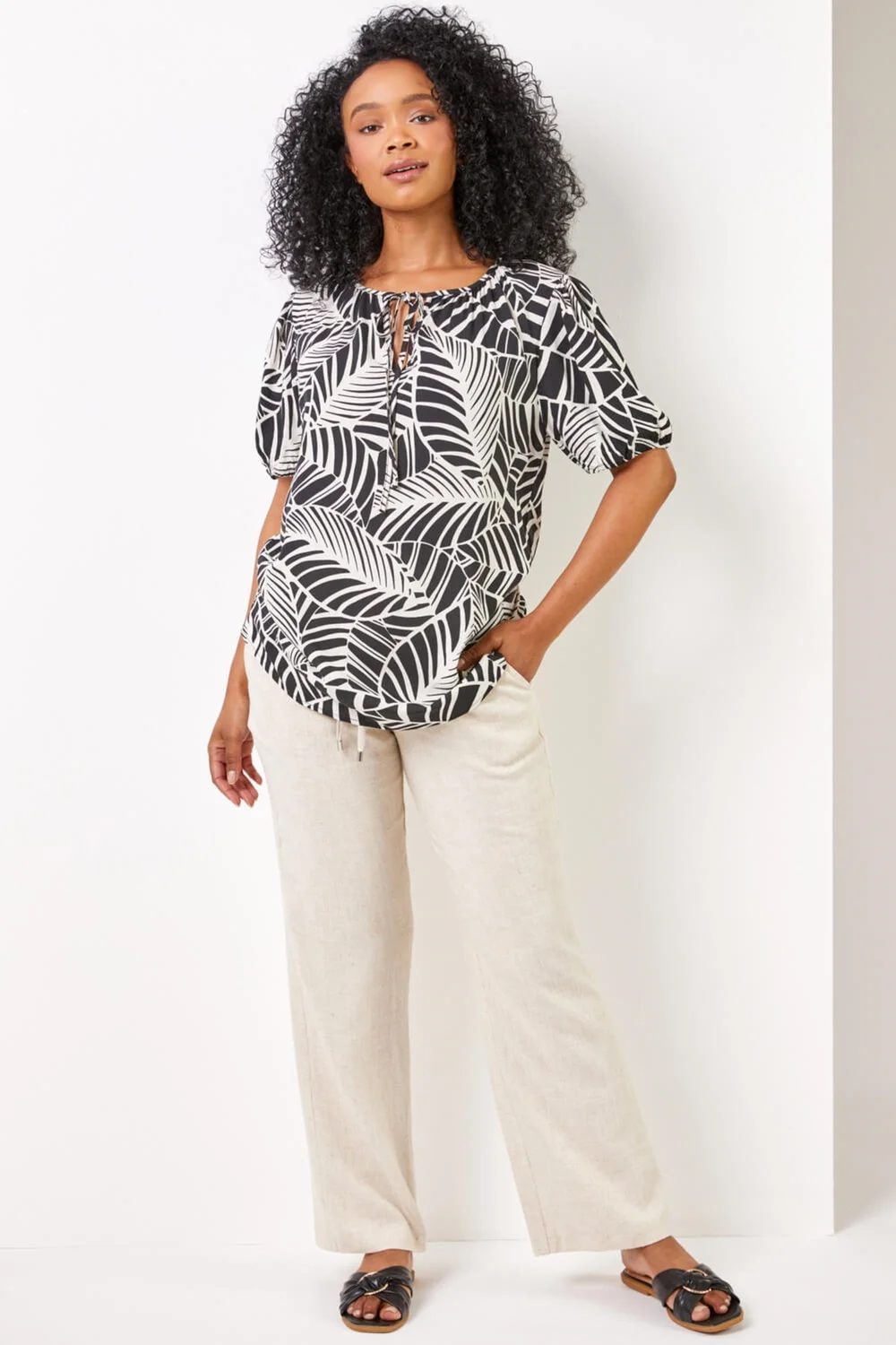 Roman Stone Petite Linen Tie Front Trousers - 8 Image 3