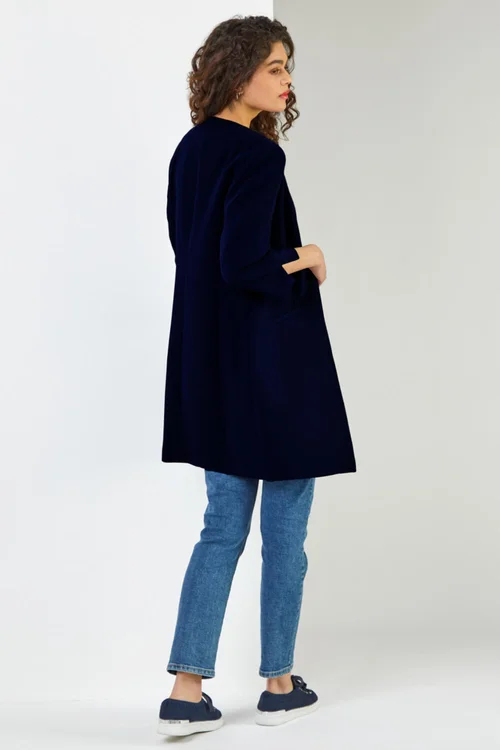 Roman Navy 3/4 Sleeve Textured Longline Smart Jacket - 20 Image 2