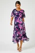 Roman Navy Floral Chiffon Frill Asymmetric Midi Dress - 14 Image 3