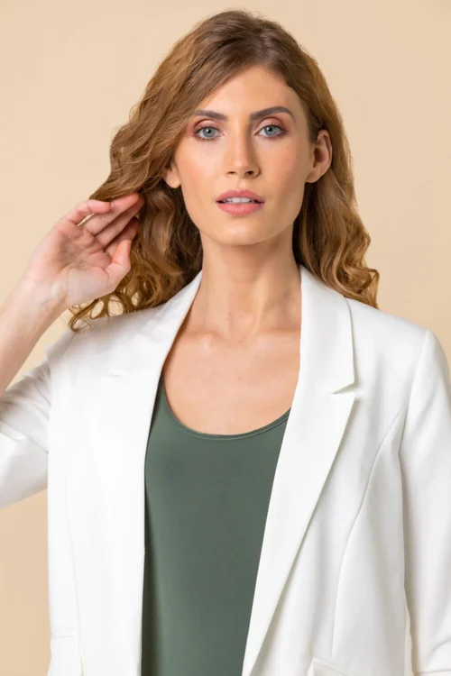 Roman Ivory Ruched 3/4 Sleeve Blazer Jacket - 12 Image 4