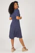 Roman Navy Petite Spot Print Stretch Jersey Dress - Size 8 Image 2