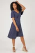 Roman Navy Petite Spot Print Stretch Jersey Dress - Size 8 Image 3