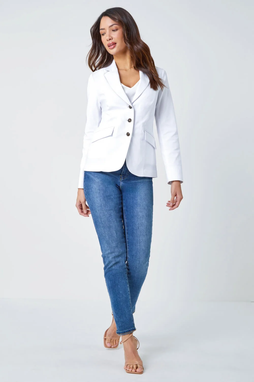 Roman White Button Detail Stretch Blazer - 16 Image 2