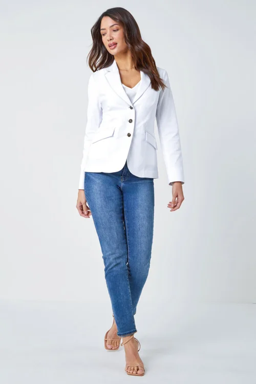 Roman White Button Detail Stretch Blazer - 16 Image 2