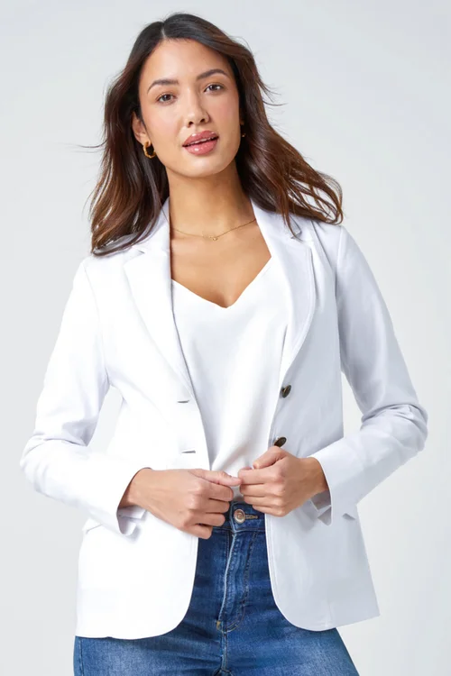 Roman White Button Detail Stretch Blazer - 16 Image 1