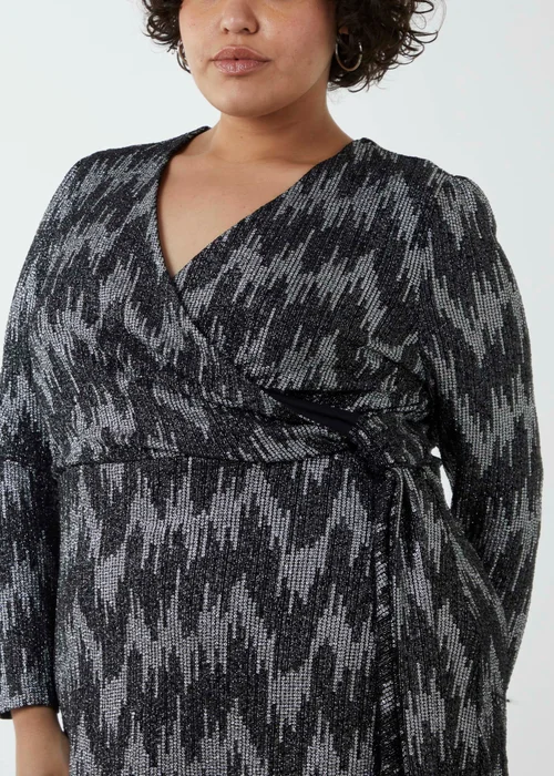 Blue Vanilla Silver Curve Sparkly Fixed Wrap Skater Dress With Tie - 22 Image 3