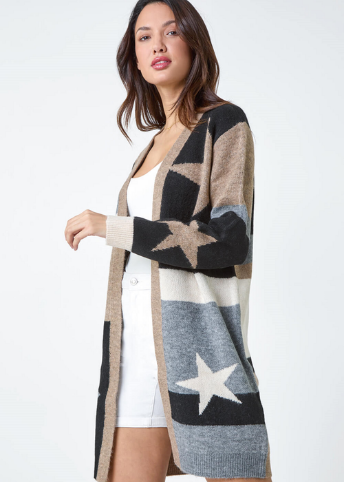 Roman Natural Star Print Longline Stretch Cardigan - Size 20 Image 3