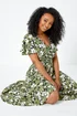 Roman Green Petite Floral Print Shirred Midi Dress - Size 12 Image 3