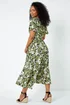 Roman Green Petite Floral Print Shirred Midi Dress - Size 12 Image 4