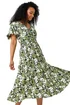 Roman Green Petite Floral Print Shirred Midi Dress - Size 12 Image 1