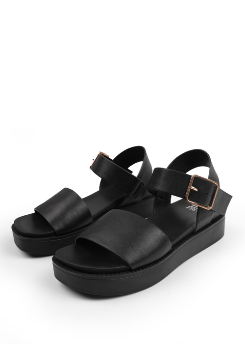 Where's That From Black Phoenix Wide Fit PU Flat Sandals - Size 4 Image 3