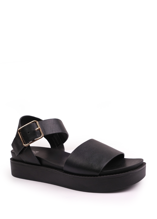 Where's That From Black Phoenix Wide Fit PU Flat Sandals - Size 4 Image 1