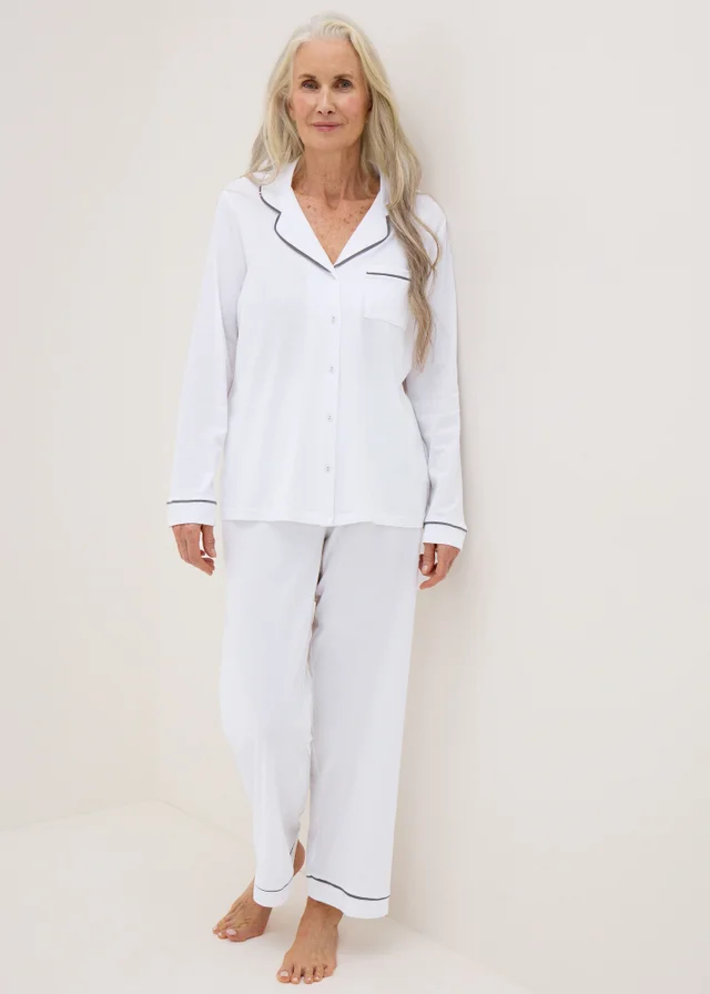 White Button Through Shirt Pyjama Set - M Tick Approved