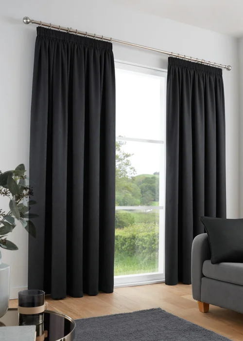 Fusion Galaxy Dimout Black Pencil Pleat Curtains - 66W X 72D (168x183cm) Image 1