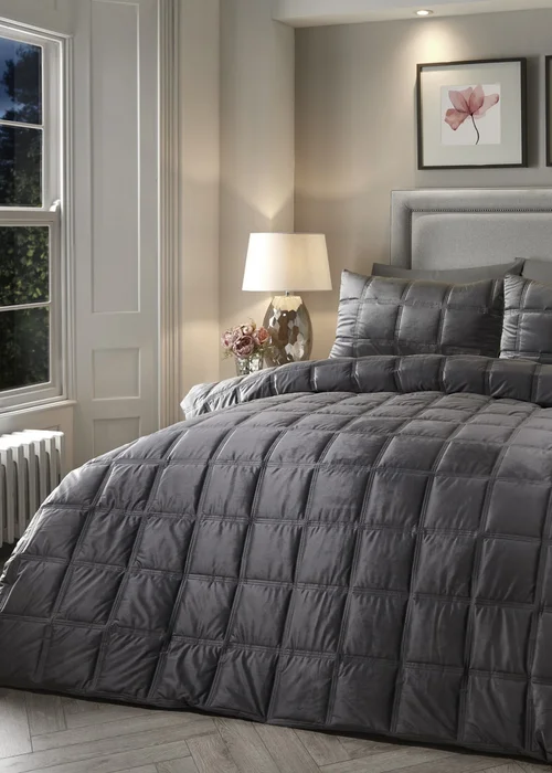 Soiree Slate Brighton Square Velvet Duvet Cover Set - Double Image 1