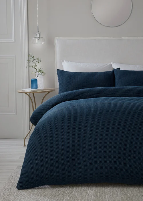 Serene Lindly Waffle Navy Duvet Cover Set - Single Image 1